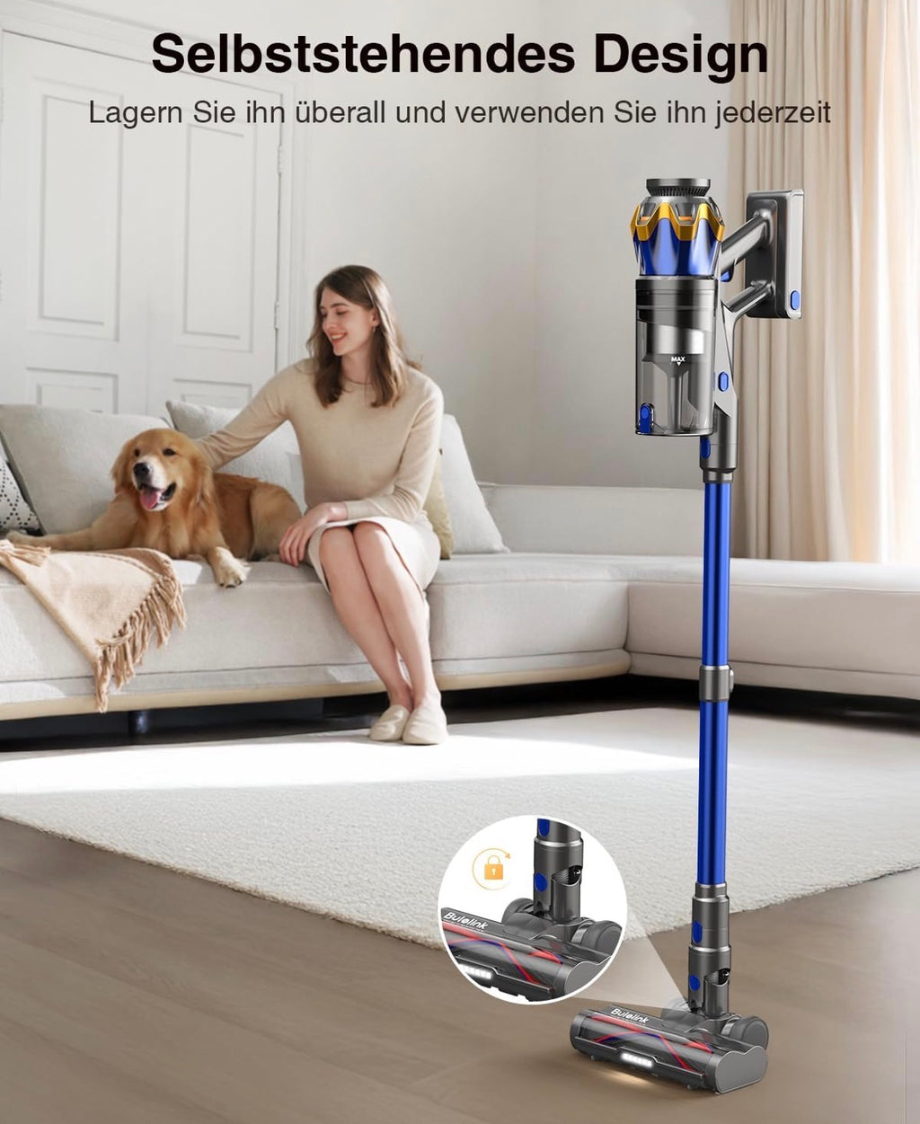 Akku Staubsauger 45000Pa/550W/65Min, 1,6L Staubsauger Kabellos mit Display, Anti-Tangle-Bürste, Selbststehend, Wandladestation, 8-Schicht-Filtration, Ultraleise, für Tierhaare/Teppiche/Hartböden/Auto