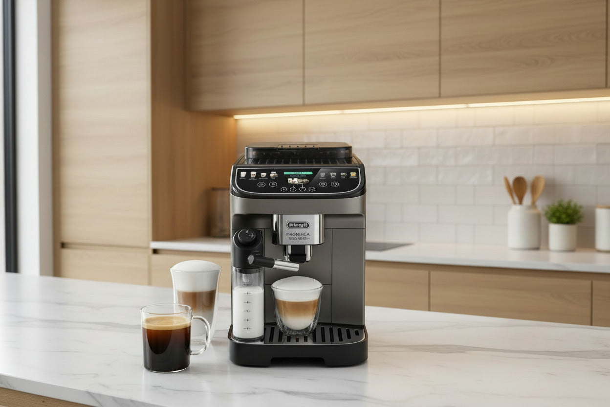 Kaffeevollautomat der Marke DeLonghi, Model: Magnifica Evo Next ,Perfetto , farbiges Touch-Display, Titan (ECAM312.80.TB) Retoure, Gebraucht, Zustand: sehr gut