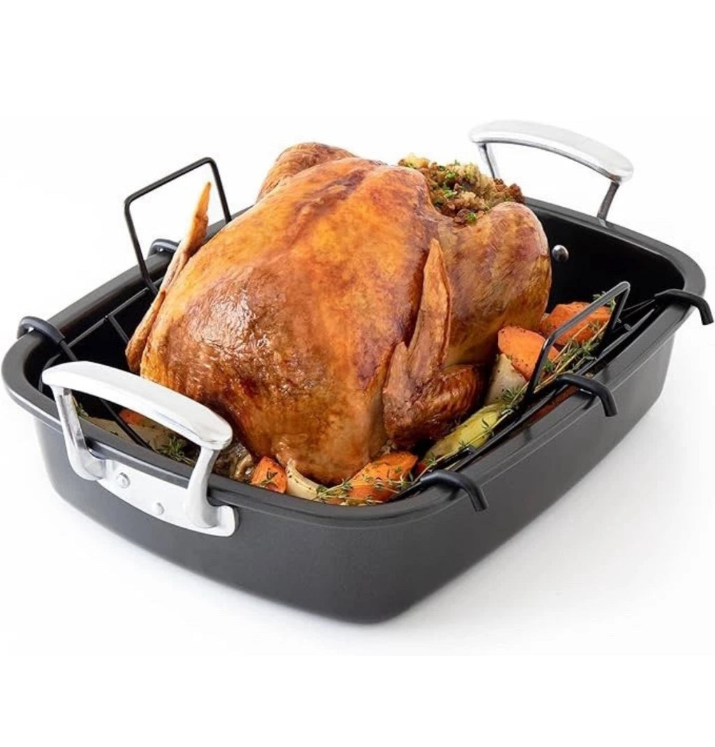 Chef Pomodoro XL Große Bratpfanne aus Karbonstahl mit U-Rost, 47 x 34 cm, Extra-Groß, Grau – Die ultimative Lösung für makellose Braten und BBQs(OVP Beschädigt)