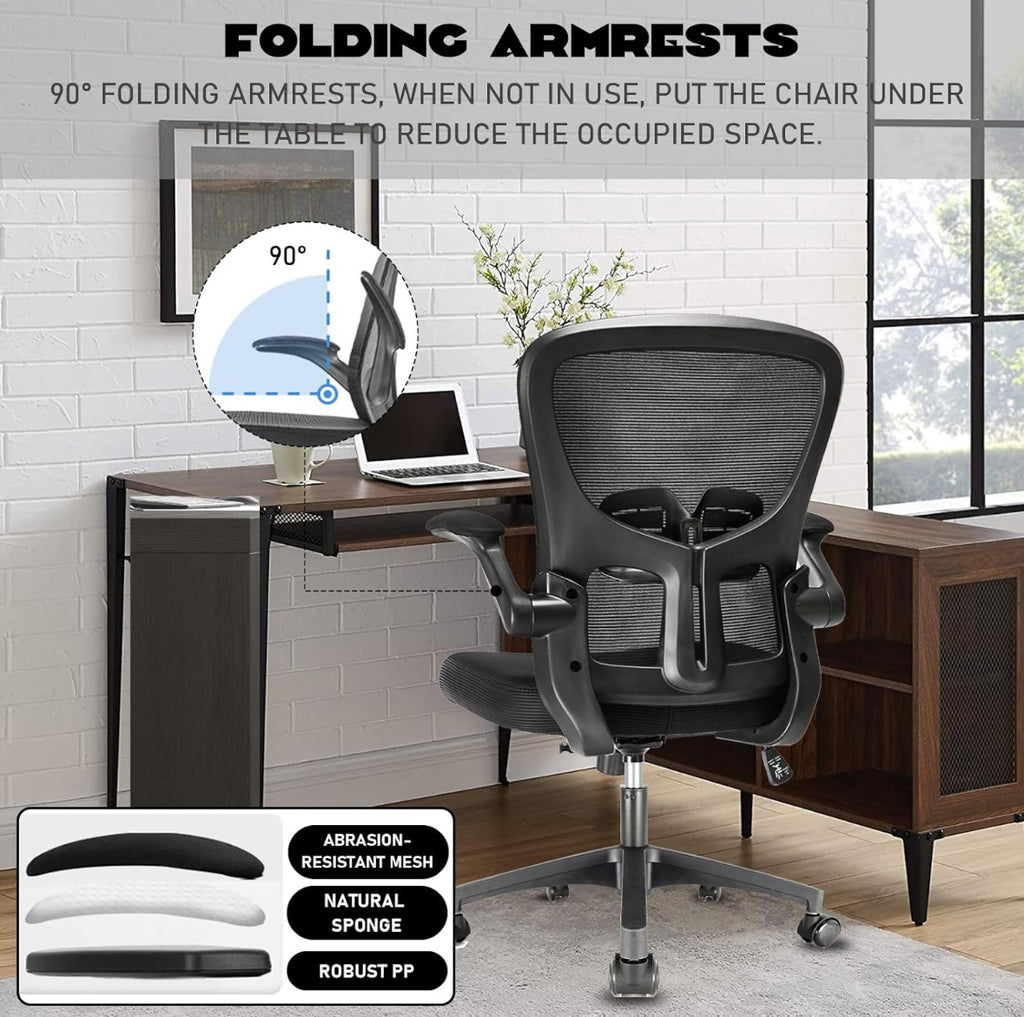 Durrafy Ergonomischer Bürostuhl, Schreibtischstuhl mit Verstellbaren Armlehnen, Gaming-Stuhl,Mesh-Bürostühle,Bürostuhl mit Lendenwirbelstütze,Gepolstertem Sitzkissen, 360° Drehstuhl, Schwarz(C-01)