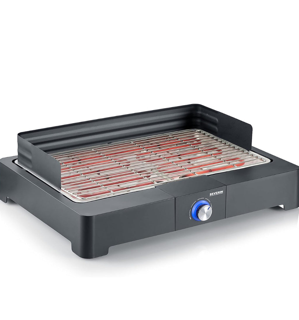 SEVERIN Tischgrill mit Edelstahl-Grillrost für drinnen und draußen, Elektrogrill mit schnellem Grill-Start, Balkon Grill ohne Verbrennungsgefahr, Schwarz, PG 8565 ( Ohne OVP und Bedienungsanleitung)