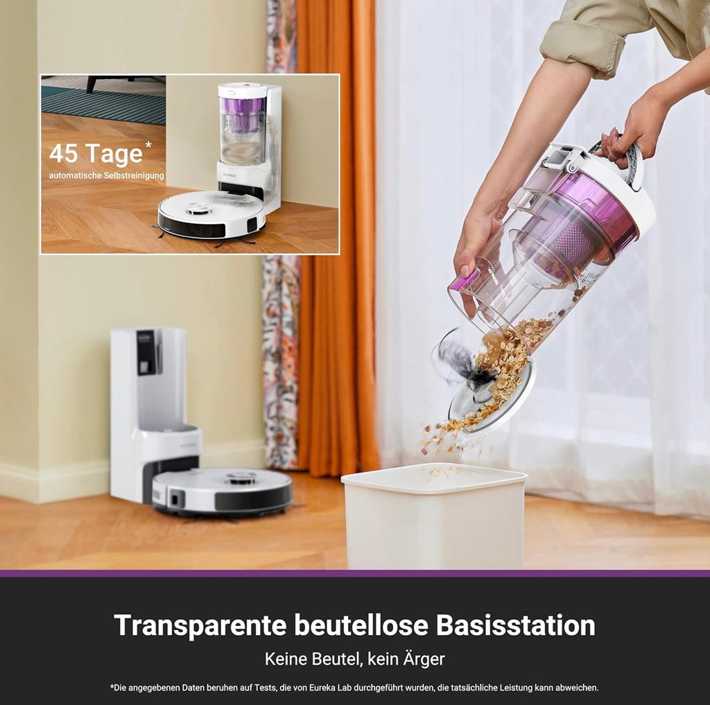 Eureka E20 Plus Staubsaugroboter mit 8000 Pa Saugkraft und selbstentleerender Station, Anti-Wickel-Funktion, 3D Hindernisvermeidung, 180 Minuten Laufzeit, DuoDetect AI, Gebraucht (Zustand: wie neu )