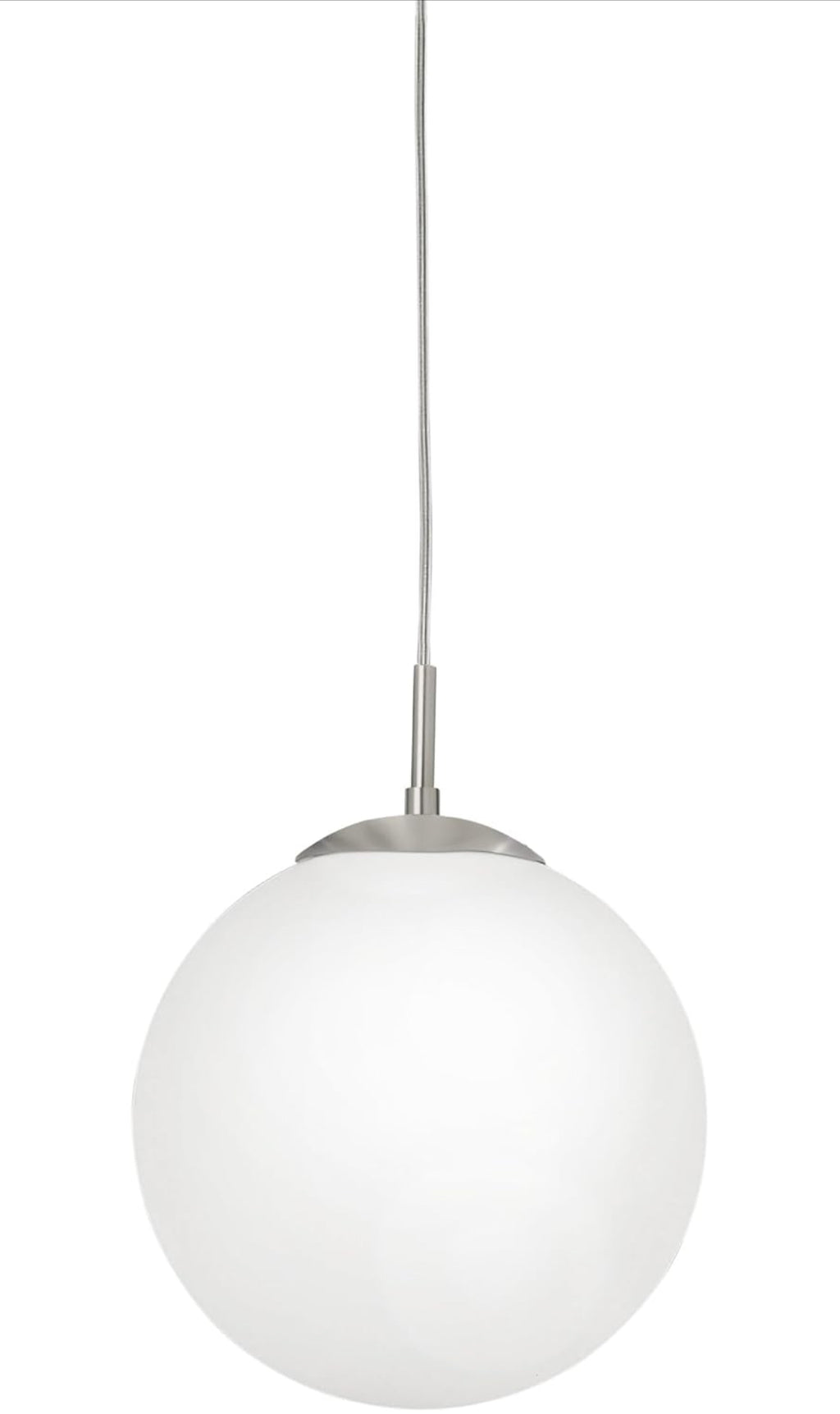 EGLO Hängelampe Rondo, 1 flammige Pendelleuchte, Hängeleuchte aus Metall in Silber und Glas in opal matt weiß, E27 Fassung, Ø 20 cm