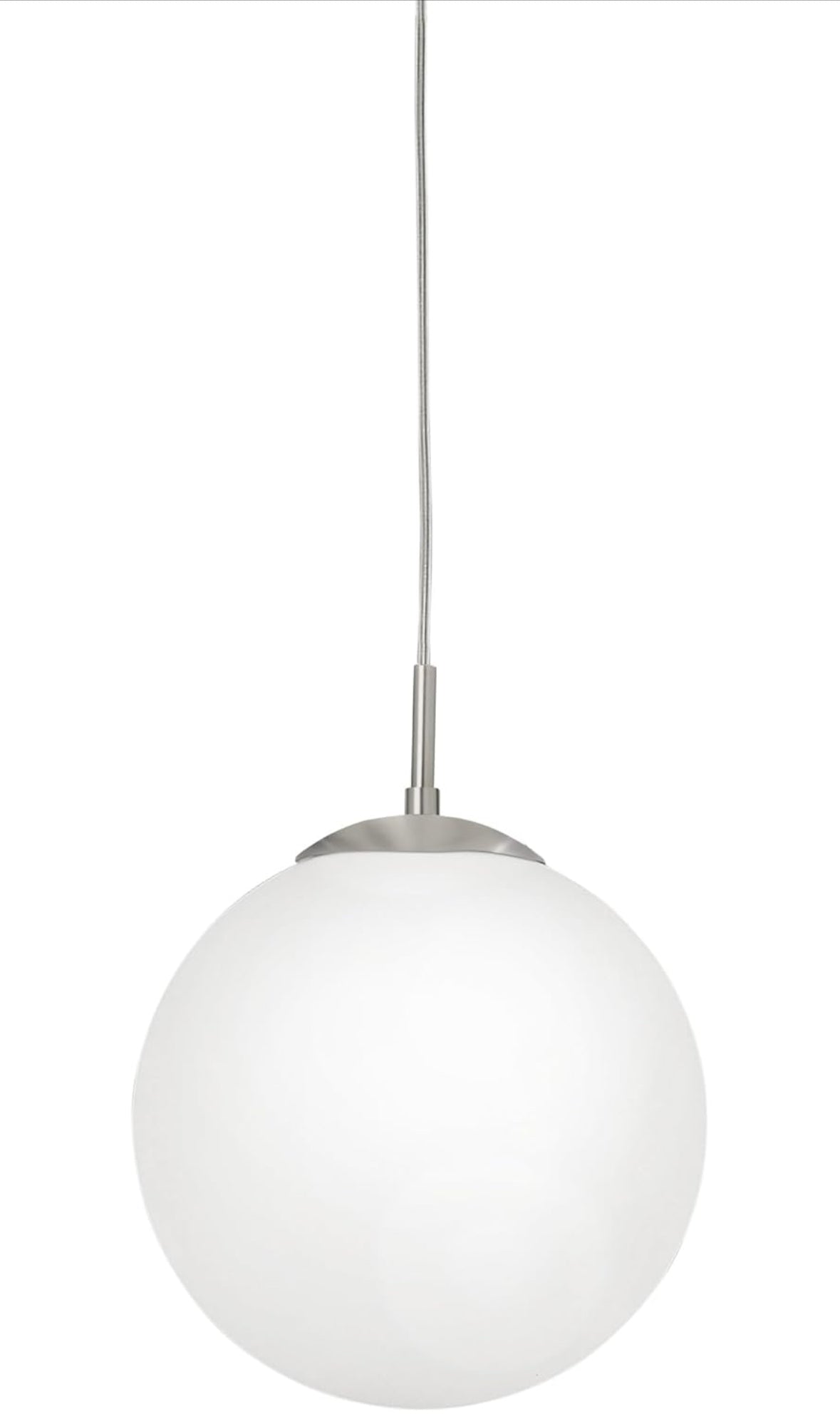 EGLO Hängelampe Rondo, 1 flammige Pendelleuchte, Hängeleuchte aus Metall in Silber und Glas in opal matt weiß, E27 Fassung, Ø 20 cm