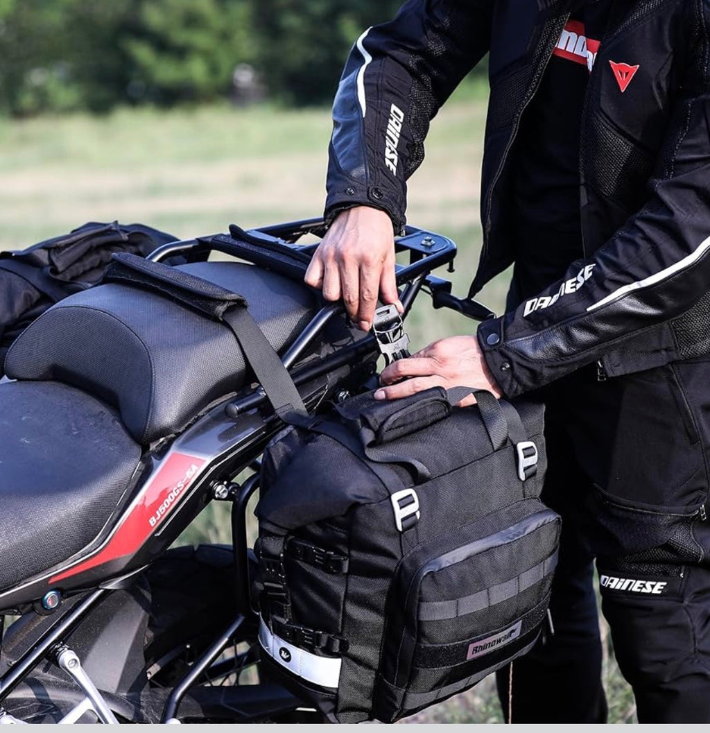 Rhinowalk Motorrad Satteltasche 20L Wasserdicht Motor Seitentasche Gepäcktasche Hecktasche Hinterradtasche (Schwarz)