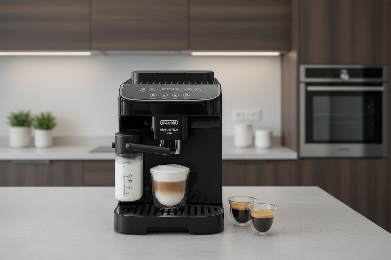 Kaffeevollautomat der Firma De’Longhi Model Magnifica Evo - Perfetto  mit Milchaufschäumer, Schwarz(Retoure,Gebraucht, Zustand: sehr gut )