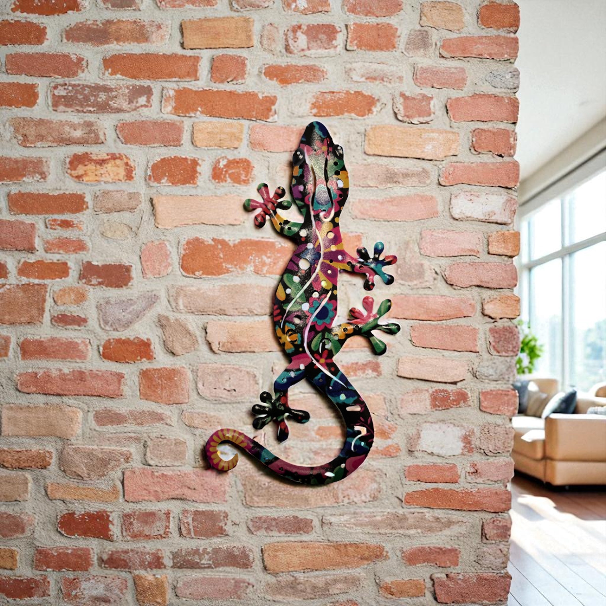 Wandbild Deko bunter Gecko / Eidechse 30cm (Metall)