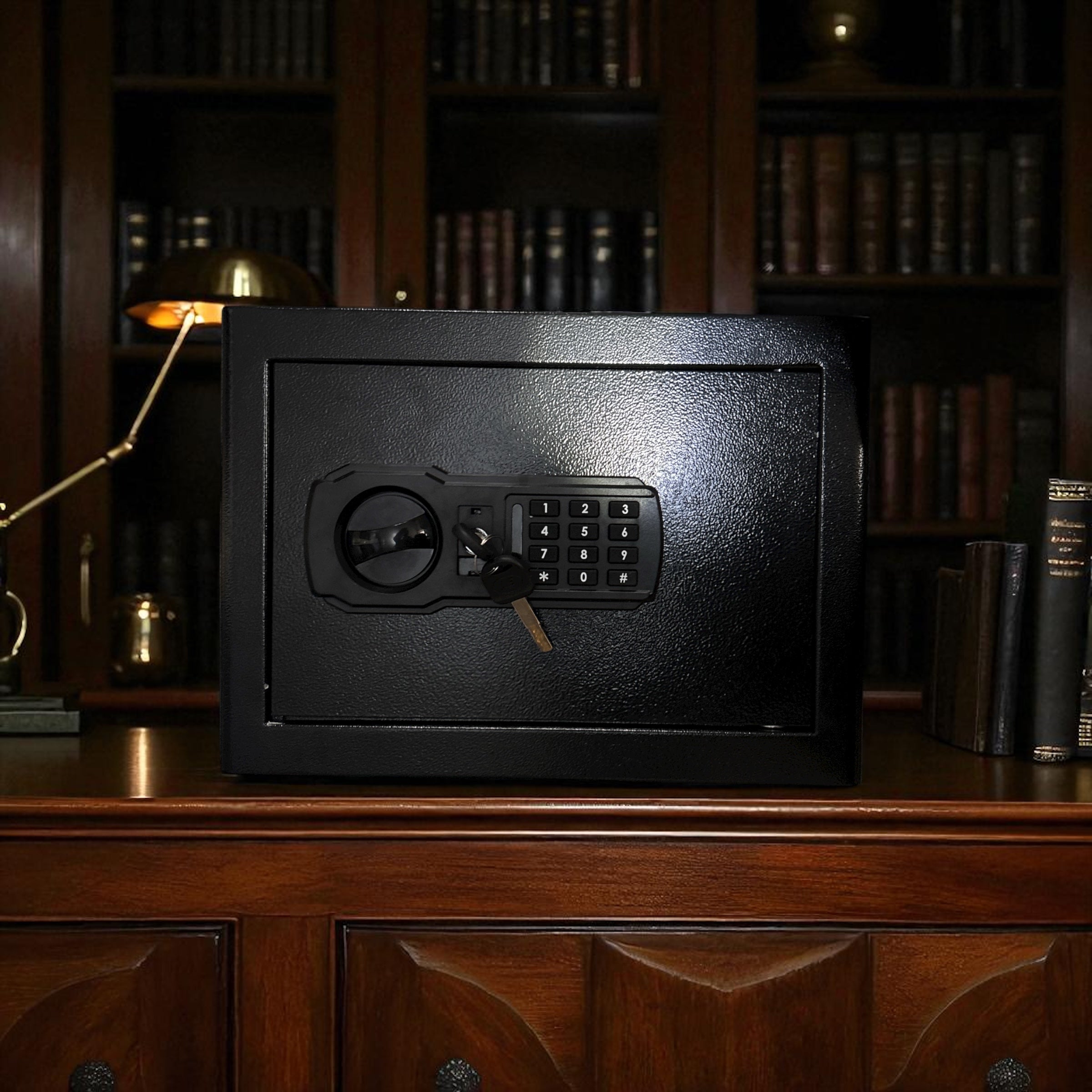 Möbeltresor mit  Passwort & Schlüssel Digitaler Heimtresor Herausnehmbares Regal, für Bargeld, Schmuck, Dokumente usw.35x25x25cm (BxHxT)